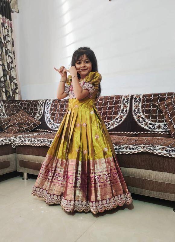 kids gown Simmer silk Yellow Affordable kids wear wholesale in Kolkata